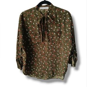 ABERCROMBIE & FITCH Floral Blouse Olive Pink Fairycore Vintage
